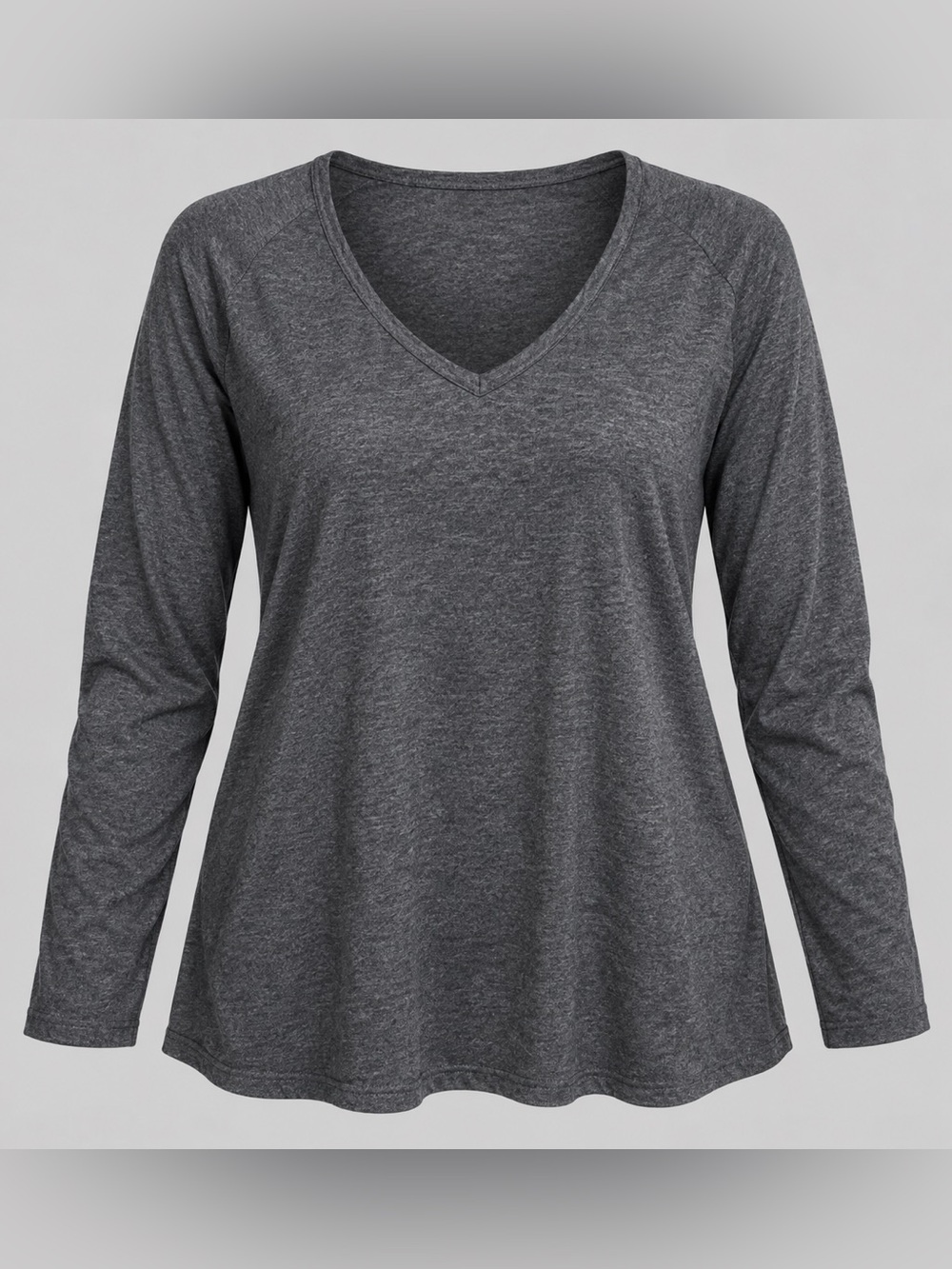 Charcoal Gray Wool Blend V-Neck Long Sleeve Top – Estimated XL/1X